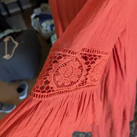 Indigo Rose Dress - Size 3X-, Shift Style, 3/4 Sleeve, Ruffle Detail,Knee Length - Picture 2 of 7